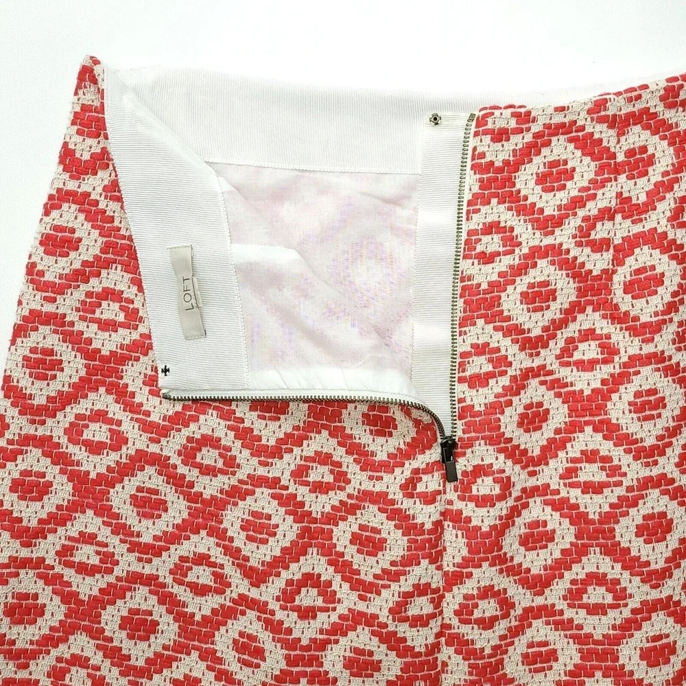 Ann Taylor‎ Loft Skirt Women 10 Red White Metallic 100% Cotton Mini Geometric - Picture 8 of 10